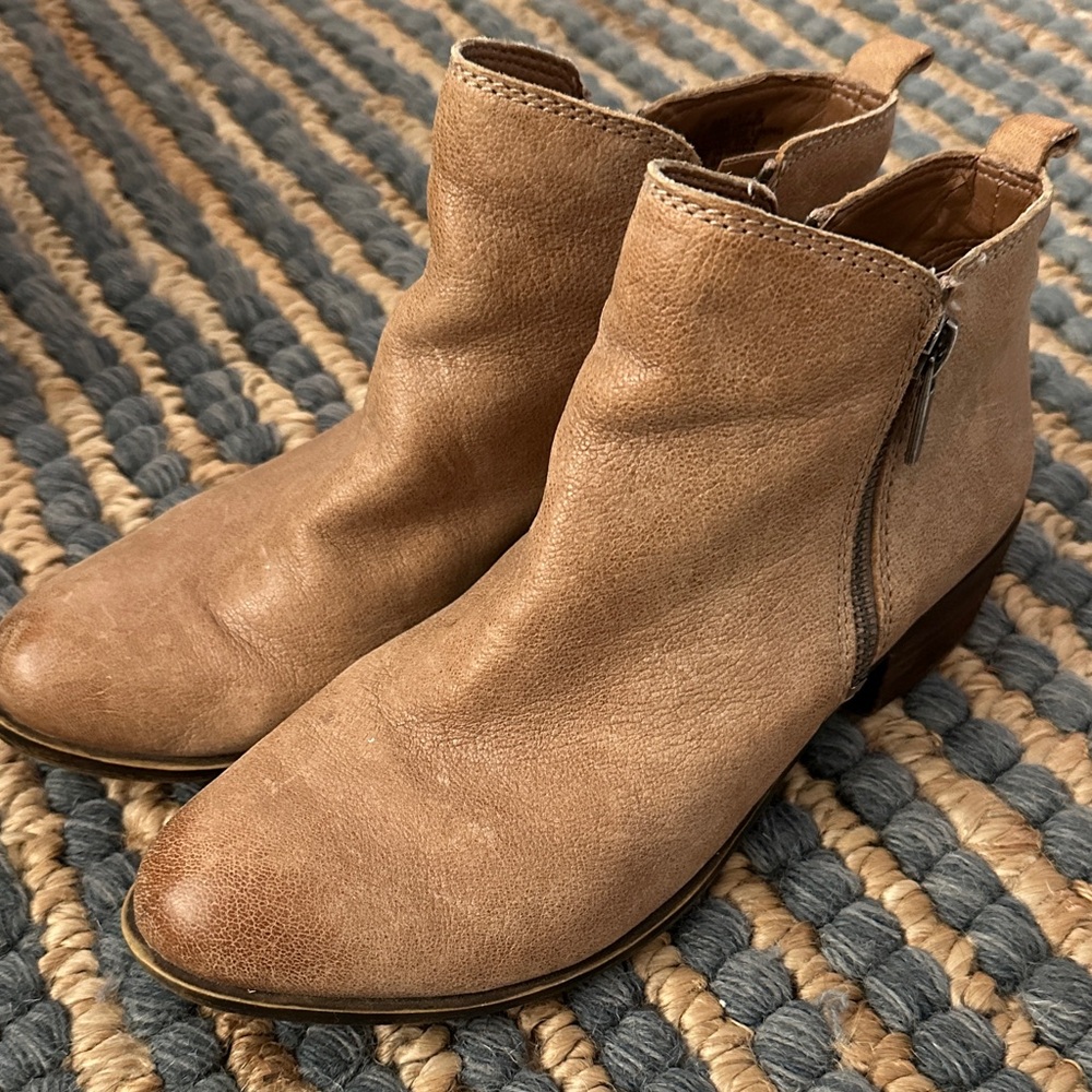 Lucky Brand Tan Suede Ankle Booties with Side Zip